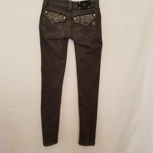 Miss Me Skinny Jeans Dark Gray Bedazzled